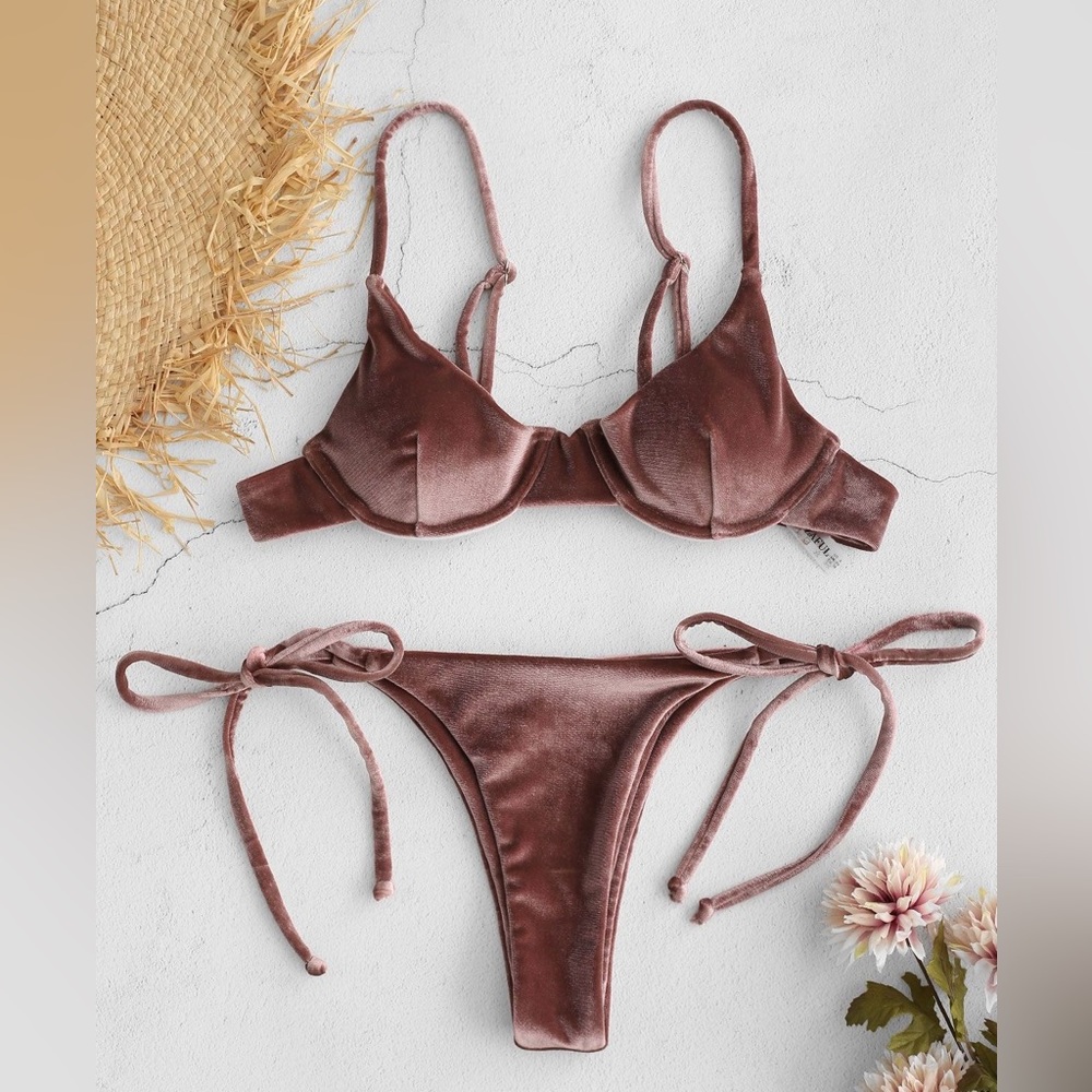 Zaful small pink velvet bikini